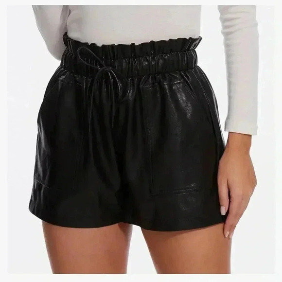 High Waisted Wide Leg Faux Leather Womens Short - Picture 6 of 6